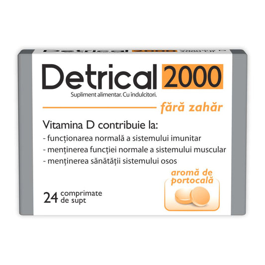 Detrical D3 2000 UI, Cu Aroma De Portocale Fara Zahar, Zdrovit, 24 Comprimate De Supt - Vitax.ro