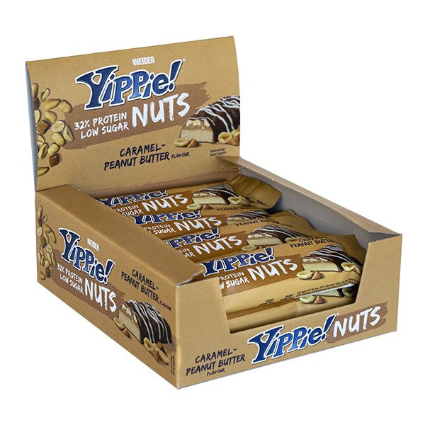 Yippie! Nuts, Caramel-Peanut Butter - 12 bars (45 grams) - Vitax.ro
