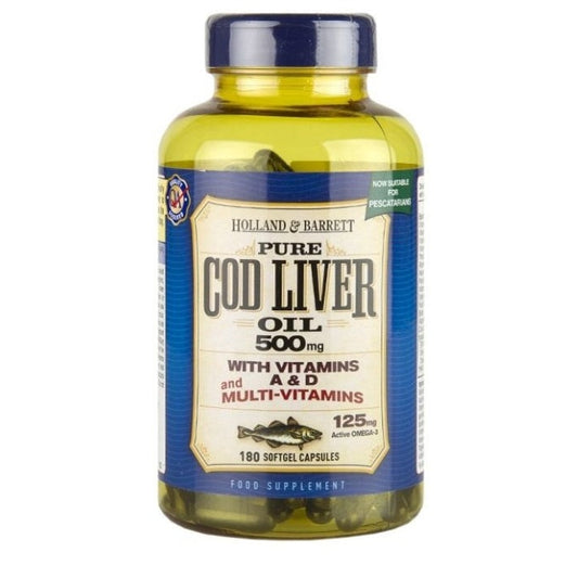 Cod Liver Oil with Multi Vitamins, 500mg - 180 softgels - Vitax.ro