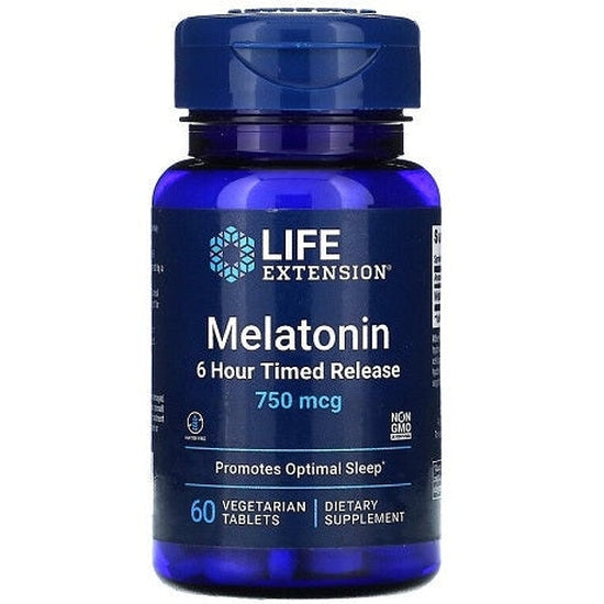 Melatonin 6 Hour Timed Release, 750mcg - 60 vegetarian tabs - Vitax.ro