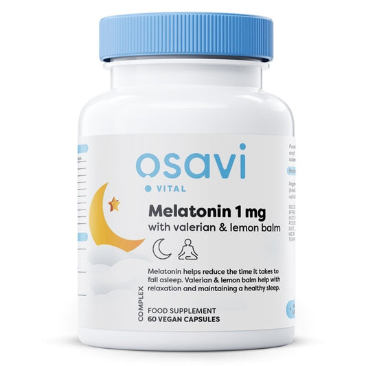 Melatonin with Valerian & Lemon Balm, 1mg - 60 vegan caps - Vitax.ro