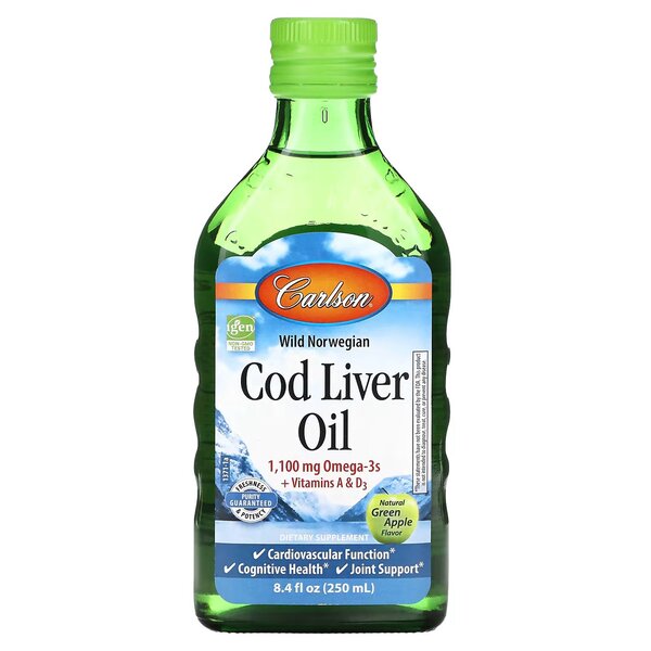 Wild Norwegian Cod Liver Oil, 1100mg Natural Green Apple - 250 ml. - Vitax.ro