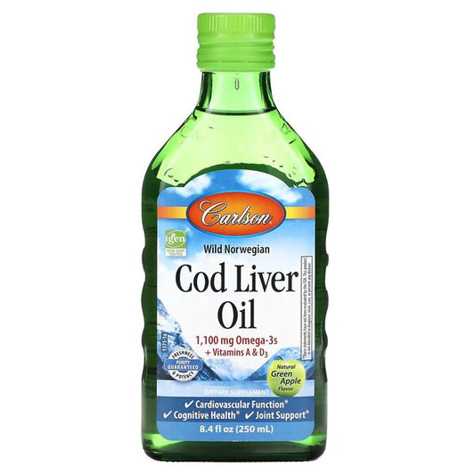 Wild Norwegian Cod Liver Oil, 1100mg Natural Green Apple - 250 ml. - Vitax.ro
