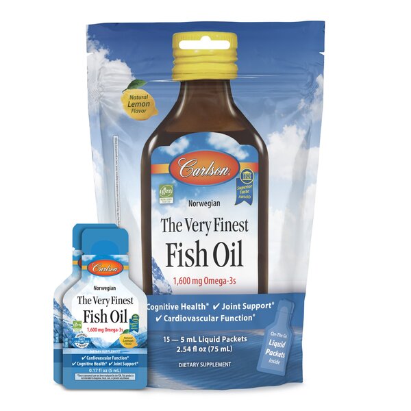 The Very Finest Fish Oil - 1600mg Omega-3s, Natural Lemon (Pouch of Packets) - 15 x 5 ml. - Vitax.ro