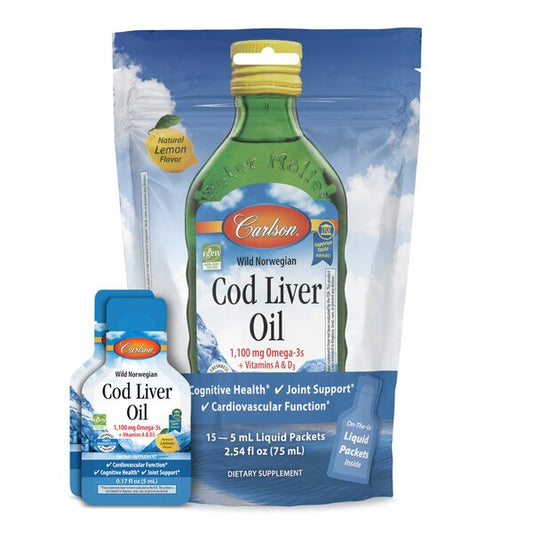 Wild Norwegian Cod Liver Oil, 1100mg Natural Lemon (Pouch of Packets) - 15 x 5 ml. - Vitax.ro