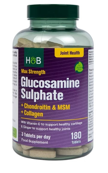 Max Strength Glucosamine Sulphate + Chondroitin & MSM + Collagen - 180 tablets - Vitax.ro