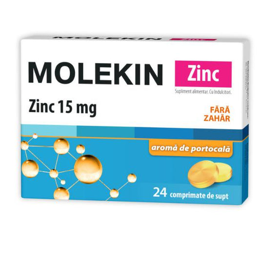 Molekin Zinc 15mg, Cu Aroma de Portocale Fara Zahar, Zdrovit, 24 Comprimate De Supt - Vitax.ro